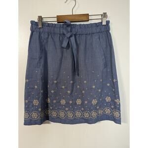 Ann Taylor Loft Size 0 Paperbag Tie Waist Embroidered Chambray Skirt  Pockets